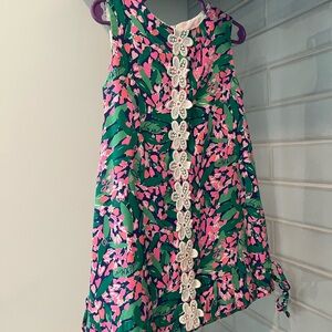 Floral Tie-Side Sleeveless Dress with Lace Trim
